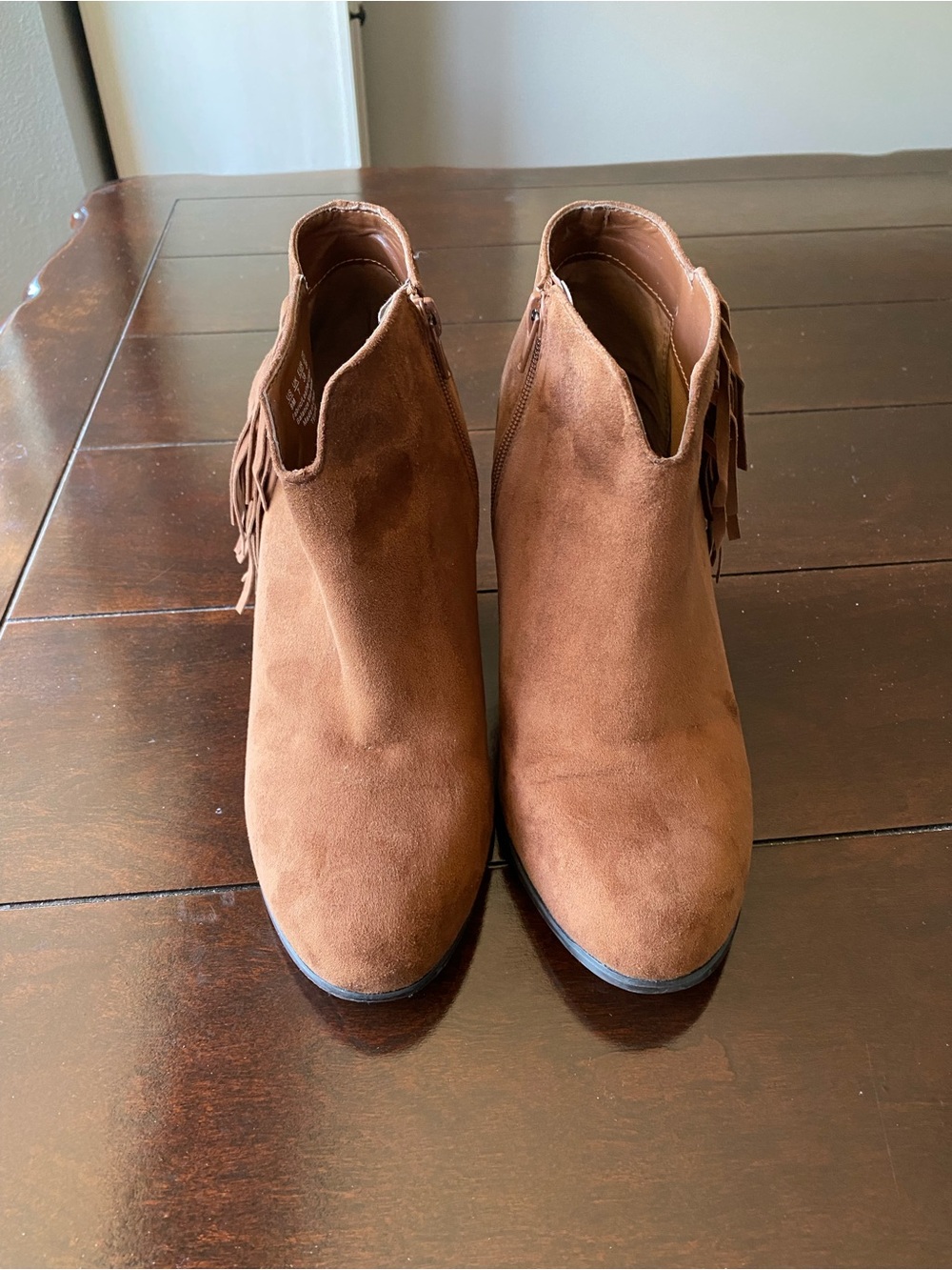 CARLOS SANTANA WOMENS SUEDE  BROWN FRINGE WESTERN STYLE ANKLE BOOTIES  9 W